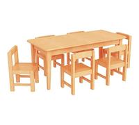 ZUMAHA Table pour enfants en bois massif avec 1 bureau et 6 chaises, table de jeu multifonction pour la lecture, l'apprentissage, la nourriture, chaise avec dossier ergonomique humanisé