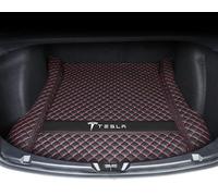 ZUMAHA Tapis Coffre Cuir Voiture pour Tesla Model 3 2019 2020 2021 2022 2023 2024 EntièRement Entouré Cuir Tous Temps Trunk Mat Boot Mats Protection Intérieurs Accessoires,Mainpad-BlackRed