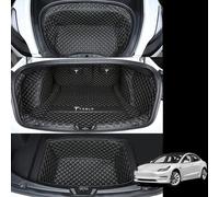 ZUMAHA Tapis Coffre Cuir Voiture pour Tesla Model 3 2019 2020 2021 2022 2023 2024 EntièRement Entouré Cuir Tous Temps Trunk Mat Boot Mats Protection Intérieurs Accessoires,3PCS-Blackbeige