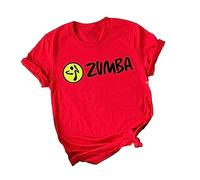 Zumba Sport T-Shirt Coupe Ample Top Femme col Rond Motif T-Shirt Manches Courtes Rouge Danse Fitness vêtements Sport