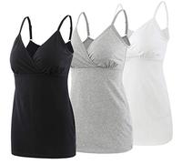 ZUMIY Haut d'allaitement de Grossesse, Camisole de Maternité sans Manches en Coton avec des Bretelles Réglables(Black+Grey+White/ 3-PK,XL)