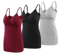 ZUMIY Haut d'allaitement de Grossesse, Camisole de Maternité sans Manches en Coton avec des Bretelles Réglables(Black+Grey+Red Wine/ 3-PK,XL)