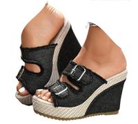 ZUMKEAY Plateau Sandalen Damen Compensées Escarpins Classiques Talon Compensé Été Plateforme Femmes Semelle en Antiderapante Confortable Décontractées avec Lanières et Bride à La Cheville pour Lété