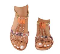 ZUMKEAY Sandale Orthopedique Compensees Été Mode Élégance Mules Sandales Bout Ouvert Rome Strass Bride Cheville Chaussures pour Plage Vacances Confortables Léger Avec Support Plates Chaussures