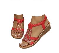 ZUMKEAY Sandales Femme Compensees Été Mode Élégance Mules Sandales Bout Ouvert Rome Strass Bride Cheville Chaussures pour Plage Vacances Confortables Léger Avec Support Plates Chaussures