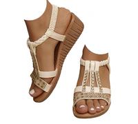 ZUMKEAY Women Sandals Compensees Été Mode Élégance Mules Sandales Bout Ouvert Rome Strass Bride Cheville Chaussures pour Plage Vacances Confortables Léger Avec Support Plates Chaussures