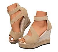 ZUMKEAY Women Sandals Plates Noires Tendance Plate Été Scratch Ajustables Quotidien Espadrilles Compensées avec Bouche de Poisson Plateforme Bout Ouvert Rome Chaussures Vintage Pantoufles