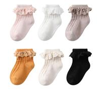 Zumou Chaussettes en dentelle pour petite fille avec œillets volants Princesse pour bébé et petit enfant, Assortiment de 6 paires, 3-5 ans