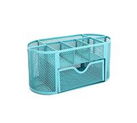 ZumZup Rangement Bureau Organisateur avec Tiroir en Métal Pot à Stylo Rangement Bureau Papeterie Organizer Porte-Stylo Boîte de Rangement Multifonctionnelle Accessoire de Bureau bleu 223*109*105mm