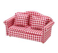 Zunate Canapé de Meubles de Maison de Poupée, canapé Miniature à l'échelle 1/12 avec Oreillers, Modèle de Meuble Européen à Carreaux Rouge et Blanc pour Maison de Poupée, Salon, Chambre à Coucher
