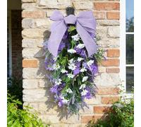 Zunate Couronne de Lavande de Simulation de Succès, Décoration Suspendue de Porte Violette de Printemps, Nœud Floral Artificiel pour la Maison, le Jardin, la Fête, l'intérieur et l'extérieur