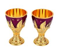 Zunate Ensemble de Gobelets Vintage Plaqués or 2 Pièces - Tasses à Vin Gravées de Dubaï pour la Décoration de la Maison, Souvenir Exotique élégant du Moyen (PURPLE)
