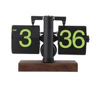 Zunate Horloge Numérique à Bascule 12H avec Grands Chiffres, Horloge Mécanique Rétro Automatique, Base en Bois, Adaptée au Salon, Bureau D'étude (Page Verte avec Cadre Noir givré)