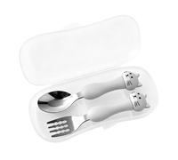 Zunate Kit Fourchette et Cuillère au Design Unique pour L'alimentation des Enfants, Vaisselle en Acier Inoxydable avec Poignées Incurvées, Idéal pour un Usage Domestique (Chaton【gris】)