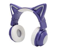 Zunate Oreillette Bluetooth Cat Ear pour Enfants |Casque Filaire Stéréo sans Fil avec Micro à Lumières LED (Purple)