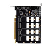 Zunate PCIe vers 4 M.2 NVMe Carte Adaptateur pour Extension SSD Gen4 | Construction de bureau peu encombrante, support de CPU Mining Riser, support pleine hauteur, plaqué or, disque SSD