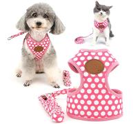 Zunea Anti-Traction Harnais et Laisse Set pour Petit Chien Chat Réglable et Respirant Doublure en Maille Veste Harnais Motif à Pois Animaux Domestiques Harnais pour Promener Rose S