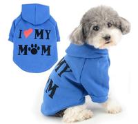 Zunea Chien Sweats à Capuche Manteau avec Trou de Harnais pour Petits Chiens Chats Sweat-Shirt Imprimé I Love My Mom Pull-Overs Doux pour l'hiver et l'automne Chiot Chihuahua Vetement Bleu Foncé XL