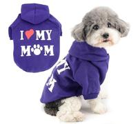 Zunea Chien Sweats à Capuche Manteau avec Trou de Harnais pour Petits Chiens Chats Sweat-Shirt Imprimé I Love My Mom Pull-Overs Doux pour l'hiver et l'automne Chiot Chihuahua Vetement Violet L