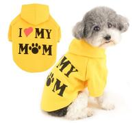 Zunea Chien Sweats à Capuche Manteau avec Trou de Harnais pour Petits Chiens Chats Sweat-Shirt Imprimé I Love My Mom Pull-Overs Doux pour l'hiver et l'automne Chiot Chihuahua Vetement Jaune XS
