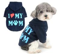 Zunea Chien Sweats à Capuche Manteau avec Trou de Harnais pour Petits Chiens Chats Sweat-Shirt Imprimé I Love My Mom Pull-Overs Doux pour l'hiver et l'automne Chiot Chihuahua Vetement Bleu Marine M