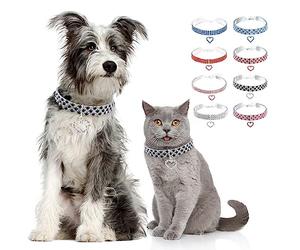 Zunea Collier pour petit chien et chat - Collier avec pendentif en forme de cœur - Strass - Pour mariage, fête d'anniversaire, animal domestique - Collier réglable pour chihuahua - Argenté, noir, S