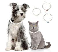 Zunea Collier réglable pour petit chien et chat - Collier de perles avec pendentif en forme d'os - Strass en cristal - Pour chiot, fille, mariage, fête d'anniversaire, chaton, chihuahua, bijoux blanc,