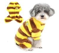 Zunea Combinaison pour chien avec motif d'abeille mignonne pour petits chiens, en polaire douce et chaude, pull d'hiver pour chiot avec anneau en D, tenue élégante à rayures, pyjama pour temps froid
