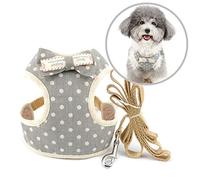 Zunea Harnais et Laisse Anti-Fuite pour Petit Chien Anti Traction Harnais Réglable à Pois avec Nœud Maille Souple rembourrée Harnais Veste pour Chiot Chat Gris L
