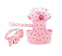 Zunea Harnais et Laisse pour Chien Petite Taille Anti Traction Réglable Maille Chihuahua Veste avec Cloche de sécurité, Anti Evasion Harnais Chat Mignon Imprimé Floral et Fraise pour Chatons Rose L