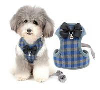 Zunea Harnais et Laisse pour Petit Chien Anti Traction avec nœud Papillon et Cloche de sécurité pour Chiot Chihuahua Yorkshire, Anti-Fuite Reglable Harnais pour Chats/Chaton Bleu L