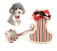 Zunea Harnais et Laisse pour Petit Chien Anti Traction Réglable Chihuahua Rayé Formal Tuxedo Veste avec Nœud Papillon Filet Rembourré Chat Harnais Chatons Anti Evasion pour Marcher Rouge M