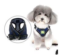 Zunea Harnais et Laisse pour Petit Chien Anti Traction Réglable Réfléchissant Chiot Chats Harnais Respirant en Maille Souple Veste pour Chihuahua Yorkshire pour Marcher, Formation Bleu Marine L