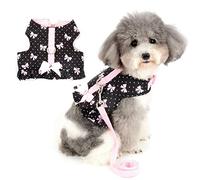 Zunea Harnais et Laisse pour Petit Chien Fille de Chiot Veste Robe, Anti Traction Harnais Chaton rembourré en Coton Doux et coloré avec nœud Mignon pour Chihuahua Yorkshire Noir M