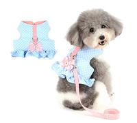 Zunea Harnais et Laisse pour Petit Chien Fille de Chiot Veste Robe, Anti Traction Harnais Chaton rembourré en Coton Doux et coloré avec nœud Mignon pour Chihuahua Yorkshire Bleu XS