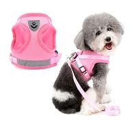 Zunea Harnais pour Petit Chien Réglable Réfléchissante Vest Harnais Laisse en Maille Souple Rembourrée Vest Harnais Anti Traction Chiots Chat Harnais Anti-Fuite pour la Promenade Rose M