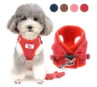 Zunea Harnais Veste pour Petit Chien Réglable Réfléchissant en Velours Côtelé Harnais et Laisse Anti Traction Chiot Harnais Gilet pour Chihuahua Yorkshire Chat Rouge XL