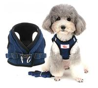Zunea Harnais Veste pour Petit Chien Réglable Réfléchissant en Velours Côtelé Harnais et Laisse Anti Traction Chiot Harnais Gilet pour Chihuahua Yorkshire Chat Bleu L