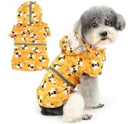 Zunea Imperméable avec Capuche pour Petits Chiens Imperméables Légers et Réfléchissants pour Chiots avec Trou pour Laisse Motif Abeilles Costumes Veste de Pluie Poncho de Pluie Vêtements Orange L