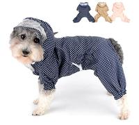 Zunea Imperméable Manteau à Capuche pour Chiens de Petite Moyenne Taille Combinaison de Pluie avec Trou pour Harnais, Réglable Veste de Pluie à 4 Pattes pour Temps Humide Chihuahua Vêtements Bleu S