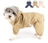 Zunea Imperméable Manteau à Capuche pour Chiens de Petite Moyenne Taille Combinaison de Pluie avec Trou pour Harnais, Réglable Veste de Pluie à 4 Pattes pour Temps Humide Chihuahua Vêtements Beige M