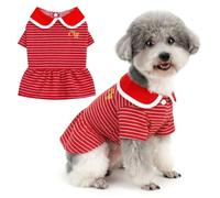 Zunea Preppy Robe de princesse à rayures pour petit chien, jupe uniforme respirante et légère avec col Peter Pan pour chihuahua, yorkshire, pour usage quotidien et photo - Rouge, taille L