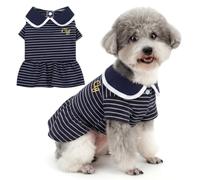 Zunea Preppy Robe de princesse à rayures pour petit chien, jupe uniforme respirante et légère avec col Peter Pan pour chihuahua, yorkshire, à porter au quotidien et à porter au quotidien - Bleu photo