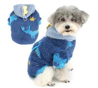 Zunea Pull à capuche pour chien de petite taille - Sweat à capuche chaud en polaire Sherpa avec anneau pour laisse - Motif dinosaure mignon - Pull moelleux pour chiot - Vêtement pour animal domestique