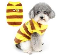 Zunea Pull d'hiver en polaire douce et chaude avec anneau en D pour chien - Motif abeille mignon - Pull rayé pour temps froid - Vêtements pour animaux domestiques - Taille S