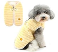 Zunea Pull d'hiver pour chien de petite taille, vêtement d'hiver pour chiot avec anneau en D et fermeture éclair, veste polaire chaude rayée pour temps froid, taille XS/S, chihuahua, yorkshire, jaune,