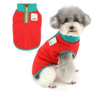 Zunea Pull en polaire pour chien de petite taille avec fermeture éclair à col roulé - Veste d'hiver douce et chaude pour temps froid, chihuahua, yorkshire, rouge, taille L