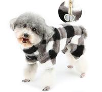 Zunea Pull pelucheux pour chien - Combinaison en polaire avec anneau en D pour petits chiens - Vêtements doux et chauds pour chiots - Pyjama d'hiver à motif écossais - Fermeture éclair pour temps