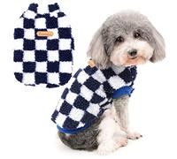 Zunea Pull pour Petit Chien Pelucheux Manteau d'hiver Chaud en Polaire à Carreaux pour Chiot Pull-Overs Veste Vetement Moelleux et Doux pour Chien Chihuahua Yorkshire Chat Bleu S