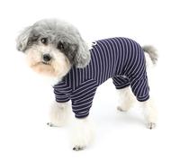 Zunea Pyjama à 4 pattes pour chiens de petite taille, à rayures avec anneau pour laisse, vêtements pour animaux de compagnie - Vêtements pour chihuahua, yorkshire, taille XS/S, bleu, taille L